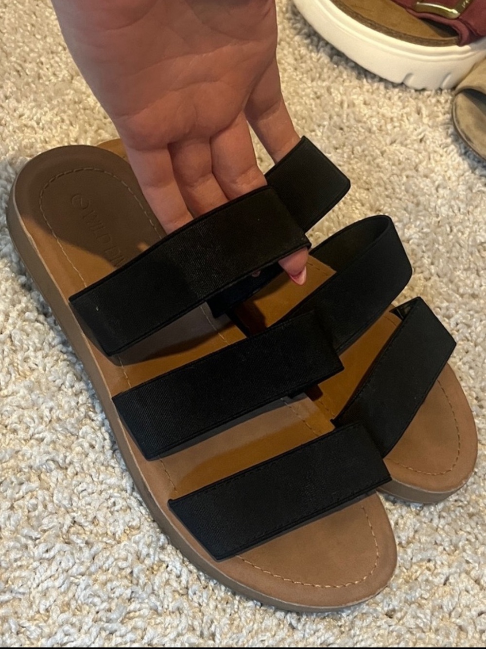 Zara Black Triple-Strap Slide Sandals with Tan Footbed